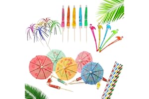 SIKAMARU 100 Pezzi Confezione di Accessori per Bevande per Cocktail Party da con Ombrelli, Fuochi D'artificio Scintillanti, Agitatori Riutilizzabili e Cannucce Biodegradabili