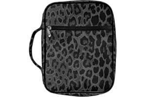 ZIATUBLES Polyester Leapord Print Bible Covers for Women Girls Standard Size Bible Cover with Handle Zippered Pockets and Pen Slots Multi-Functional Bible Case Bible Bag