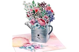 Giiffu 3D Pop Up Flower Cards-Watering Can With Flowers, Pop Up Greeting Cards for Mom, Grandmother, 3D Bouquet Card with Note Card and Envelopes, for Birthday, Mother's Day, Thank You, All Occasions