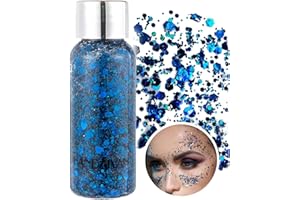HTRUIYATY Gel Para el Cuerpo Lentejuelas de Sirena con Purpurina LíQuida Para Cuerpo Cara Pelo y UñAs Para Fiesta de Disfraces Fiesta Festiva Halloween Navidad (Incluyendo una Cuchara) Azul