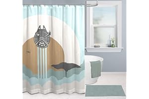 Jay Franco Rideau de Douche Star Wars Le Faucon Millénium 178 x 182 cm - Décoration de Salle de Bain à Tons Neutres en Tissu