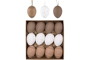 VALERY MADELYN Ostereier 12er Set 6cm Osterdeko Eier Frühlingsdeko Hühnereier Osterdekoration Toys Kinderspielzeug Dekoeier mit Band zum Aufhängen Grau/Braun/Weiss Frühling & Sommer