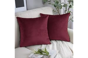 Yorkshire Bedding Cushion Covers 45 x 45 (Pack of 2) - Velvet Square Throw Pillow Cases - Decorative Soft Cushion Cover for Sofa Bedroom with Invisible Zipper (Burgundy, 18 x 18 Inch (Plain)