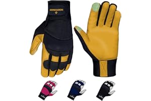NORTH SKIN® Heavy Duty Work Gloves Touch Screen Thorn Proof Cow Leather Gardening Gloves Tear Resistant Multipurpose Safety for Garden Working Mechanic Driving Construction Electrician