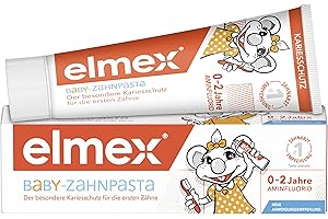‎ELMEX elmex Zahnpasta Baby 0-2 Jahre, 50ml – besonderer Kariesschutz für die ersten Zähne bei Babys – schützt den Zahnschmelz und ist sanft zum Zahnfleisch