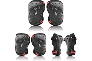 DICSPOTIN Protective Gear Set for Adult Youth, Knee Pads Elbow Pads Wrist Guards 6 in 1 for Skateboard, Rollerblade, Roller Skate, Bike, Scooter, Inline Skate, Bicycle, BMX
