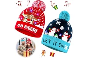 Mecctuck Gorro de Navidad con luz LED, gorro de punto con luz LED, cálido gorro de invierno, gorro de punto de Navidad para hombre y mujer