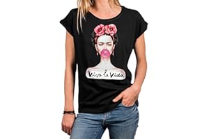 MAKAYA Camiseta Mujer Feminista - Frida con Chicle Viva La Vida T-Shirt