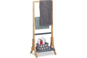 Relaxdays Portasciugamani, Bambù e MDF, Ripiano e 3 Aste, Portasalviette da Terra, HxLxP: 103x41x28 cm, Naturale Grigio