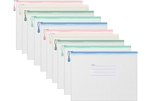 ‎FYY FYY Dokumententasche A4-10 Stücke A4 Datei Taschen mit Reißverschluss, Mesh Kunststoff Reißverschlusstasche für Datei, Papier, Dokumente, Kosmetika, Hausaufgaben und Reisezubehör A4 (Label-Tasche)