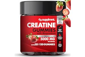 SUPPLMNT. Creatine Gummies 5000mg 120ct Max Strength Muscle Growth Recovery Supplements for Men & Women Creatine Monohydrate with Magnesium - Vegan Pre Workout Chewable Gummies, 1 Month Supply (Strawberry)