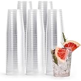 MATANA 50 Hard Plastic Cups (285 ml / 10 oz) - Reusable Hard Plastic Cups for Drinks, Cocktails, Desserts - Transparent Cups