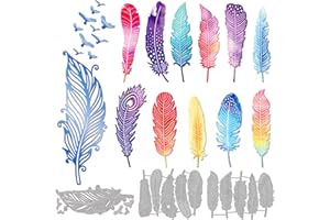 GLOBLELAND Matrices de Découpe de Plumes pour Scrapbooking Plumes D'Oiseaux en Métal Pochoirs de Gaufrage Modèle pour la Fabrication de Cartes en Papier Décoration