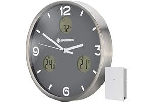 Bresser MyTime io NX radiowy zegar ścienny z termometrem i higrometrem - średnica 30 cm, szary, 8020211MGU000