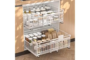 Vankarr 2 Pezzi Cassetto Telescopico Cucina, Armadio da Cucina Cassetto Scorrevole Estensibile Estraibile,Larghezza Regolabile 32.5-50 cm Per Cucina Bagno Soggiorno Bianco