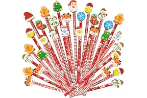 LTTORJF 48 Pcs Matite Natalizie, Set di matite per Bambini con Gomma Natale Matite del Legno di fumetto Pensierini Natalizi Divertenti Bomboniera Topper per Regalino, Festa Battesimo, Comunione Regalo