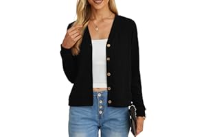 GRECERELLE Women's Crop Cardigan Summer Long Sleeve V-Neck Button Down Knit Lightweight Outerwear Shrug Shawl Bolero Cardigans for Ladies