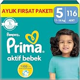 Prima Bebek Bezi Aktif Bebek 5 Beden 116 Adet Junior Aylık Fırsat Paketi