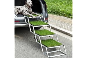 Extra Breit Hunderampe Auto Klappbar,Hundetreppe für Große Hunde mit rutschfeste Kunstrasen-Oberfläche, Leichtgewicht Aluminium Hundeleiter, Faltbar Hundetreppe für Auto, Lastwagen Und SUV