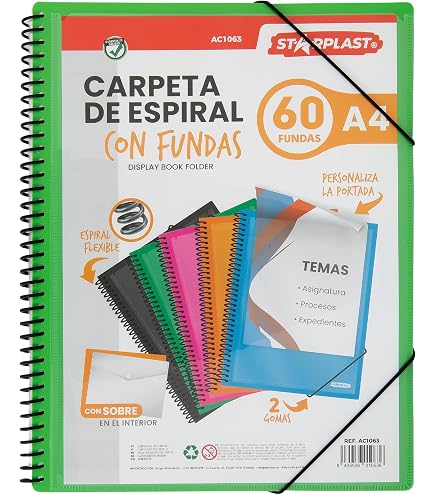 Classeur à Pochettes Transparentes A4 Grafoplas 30 Feuilles - Spirale PVC, Couverture Souple étanche Design Tropical