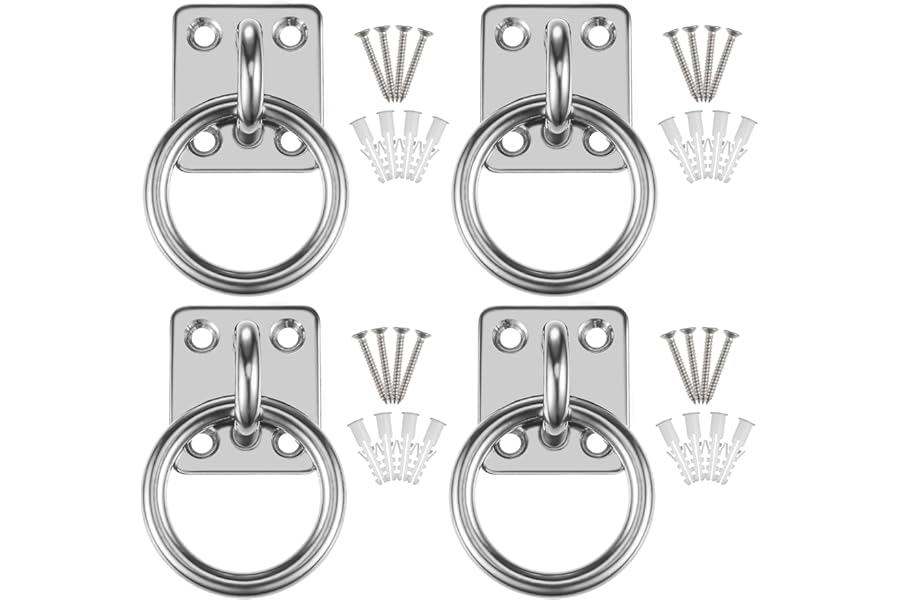 4Pcs Tie Ring on Plate 50mm x 50mm, Tie Rings for Horses, Hay Nets Horse Pony Equestrian Horse Hay Net Tack Tie up Stable Ring Hook