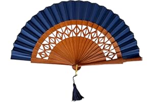 Komencu Handgefertigter Spanischer Fächer - 100% Baumwolle und Sipo-Holz - HandFächer aus Holz und Stoff - Fächer Damen (Blauer Rhombus)