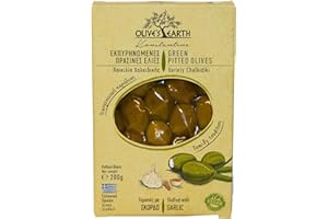 Olive's Earth Griechische Grüne Chalkidiki Oliven ohne Stein gefüllt mit Knoblauch, 4er Pack x 200g (Total: 800g)