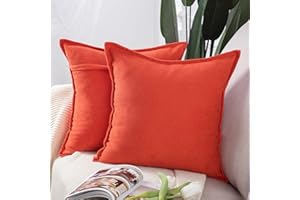 Madizz 2 Pezzi Federe Corto Ciniglia Copricuscini Morbido Decorativo Fodere per Cuscino Lusso Stile per Divano Camera da Letto Arancio Rosso Quadrate 40x40 cm