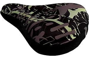 Kamay's 100% Gel Bike Seat Cover/Bicycle Saddle Cushion with Non-Slip Pads with Reflective Warning Strip | Extra Padded Comfort for Road Mountain Or Spinning Class Cycling-Camouflage Color Black Green
