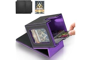 JAMIUKRO Boîte de jeu de cartes pour MTG Commander, boîte à cartes TCG, boîte de rangement magnétique en cuir PU pour cartes à collectionner, peut contenir 100 cartes à double pochette, noir et violet