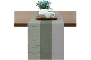 Chitomars Table Runner for Dining Table, Washable Vinyl Woven Table Runners for Farmhouse Decor Indoor Outdoor Birthday Weddings Party Home Coffee Table Decorations (Grey Sage Green, 30 x 180 cm)