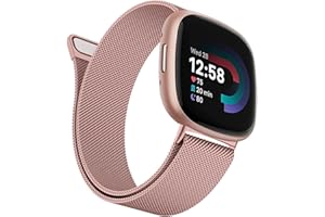 Wanme Métal Bracelet Compatible pour Fitbit Versa 3/Versa 4/Fitbit Sense/Sense 2 pour Femme Homme, Acier Inoxydable Réglable, Bracelets de Remplacement