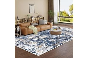 Vamcheer Machine Washable Rugs for Living Room - Modern Soft Faux Short Pile Area Rugs for Bedroom Dining Room Abstract Carpet for Office Kitchen Non Slip Non Shedding, 120x170CM, Dark Blue