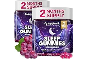 Supplmnt. Sleep Gummies for Adults | 4-Month Supply Sugar Free, Vegan – with Natural 5HTP Griffonia Seed & Valerian Root Extract, Magnesium, L-Theanine, Glycine | Grape Flavour Sleep Supplement, 120ct