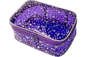 TotePrint Sternenmuster PVC Kosmetiktasche Wasserdicht Quadratische Eimerform 20x14x8cm Reise Makeup-Organizer (1er Pack) (Violett-s)