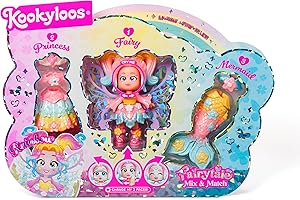 KOOKYLOOS FAIRYTALE MIX & MATCH RAINBOW - 1 laleczka z 3 strojami z bajek. Zawartość: 1 laleczka, 1 strój księżniczki, 1 strój syrenki i 1 strój wróżki