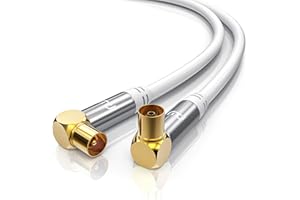 CSL-Computer 3m Cable de Antena HQ HDTV Premium - En ángulo 90 Grado - Factor de blindaje 135 dB - Resistencia 75 ohmios - Cable coaxial - Clavija coaxial Macho a Hembra