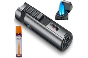 UNILITE Gas Filled Lighter - Windproof Lighter with Jet Flame - With 100 ml Butane Gas in Set - Electronic Gas Lighter Filled & Refillable - Jet Flame - Premium Lighter, Windproof Lighter