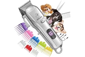 Gooad Dog Clippers for Grooming, Cordless,Low Noise, Electric Quiet,Rechargeable, Pet Hair Clippers for Thick Coats, Dog Trimmer Grooming Kit, Shaver for Small and Large Dogs Cats,Silver
