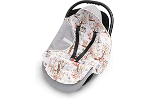 ‎ELIMELI EliMeli Einschlagdecke für Babyschale 100% Baumwolle - Leichte Baby Decke für Autositz aus Waffelstoff und Baumwolle für den Sommer und Frühling, universal z.B. Maxi Cos (Grau - Waldfreunde)