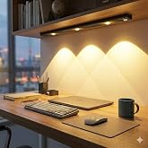 Akasya Sens&ouml;rl&uuml; Şarjlı Kabin Altı LED Aydınlatma, HeroLed 40cm Ultra Slim Siyah, 3 Farklı Işık Rengi (G&uuml;n Işığı/Ilık Beyaz/Be