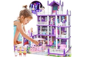 GIRLDIARY Dollhouse for Girls, 4-5 Years Old Princess Dollhouses, 4 Stories, 14 Room Toddler Dollhouse with 4 Dolls Furniture Accessories, Playhouse Toy Gift for Children Age 3+