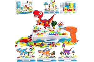 TONZE Mosaique Puzzle Jouet Enfant 3 Ans Garçon Fille, Jeux de Construction Puzzle 3D Dinosaure Bricolage Perceuse Jeux Educatif 3 4 Ans Cadeau Enfant Fille Garcon 3 4 5 6 Ans (201 pièces)