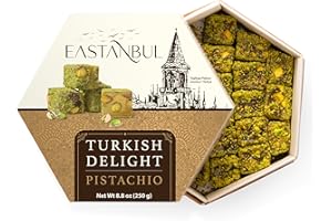 Eastanbul Turkish Delight Pistachio, 250g, Turkish Delights Candy with Pistachios, Double Roasted Pistachio Filled, Rich Nuts Content, Lokum, Loukoumi, Vegan Gifts, Gluten Free