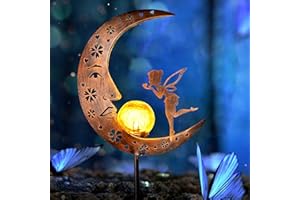 TERESA'S COLLECTIONS Lampy solarne do użytku na zewnątrz, dekoracja ogrodowa, duża, metalowa, księżyc, szklana kula LED, lampa ogrodowa, wodoszczelna lampa z wróżką, na taras, 100 cm, na prezenty