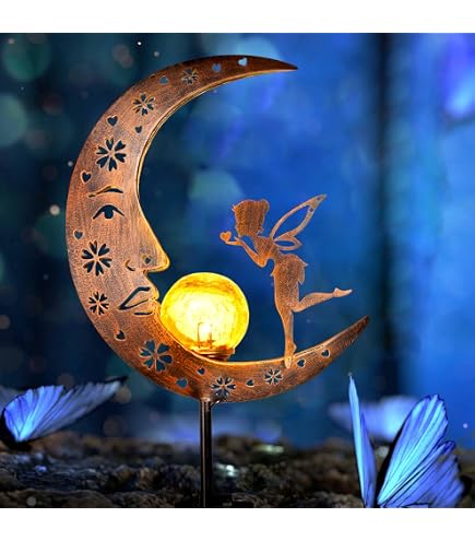 Hummingbird Moon Solar Garden Stake Light – 2-Pack Warm White Crackle Glass Half-Moon Pathway Decor