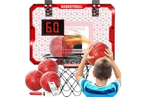 BLMUKCE Indoor Basketball Hoop for Kids,Mini Basketball Hoop with 4 Balls, Hoop with Electronic Scoreboard, Outdoor, Red, Sports Toys Gifts for 5-12 Year Old Boys