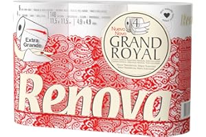 Renova Papier Hygiénique Grand Royal| 6 rouleaux | Feuilles extra-larges | Extra confort|4 plis blanc