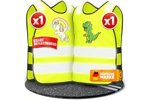 ‎PURAHELP PURAHELP® Warnweste Kinder (3-12 Jahre) Sicherheitsweste [2 Stück - Dino & Einhorn] für den Schulweg, Fahrrad, Kindergarten - Reflektierende Warnweste Gelb