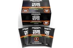 Viking Revolution Spülbare Feuchttücher für Erwachsene, geruchlos, 30 einzeln verpackte Reisetücher, Einweg-Toilettentücher mit Vitamin E und Aloe